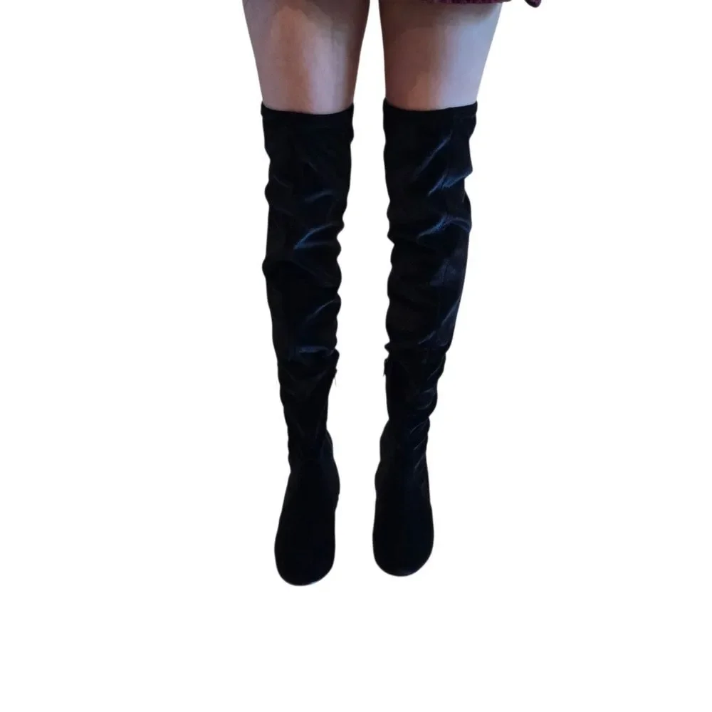 NEW INC Rikkie2 Over the Knee Velvet Black Boots Baddie Model off Duty Upscale 6